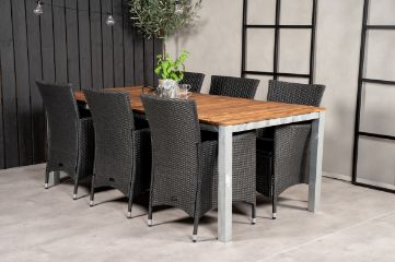 Imagine Masa de dining Zenia 200*100 - Acacia / Zink+6 scaune cu brate Knick - Negru