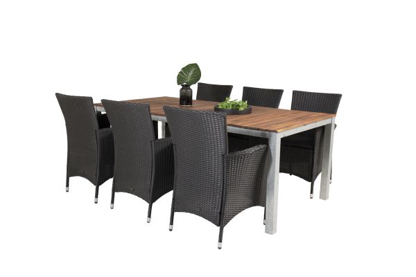 Imagine Masa de dining Zenia 200*100 - Acacia / Zink+6 scaune cu brate Knick - Negru