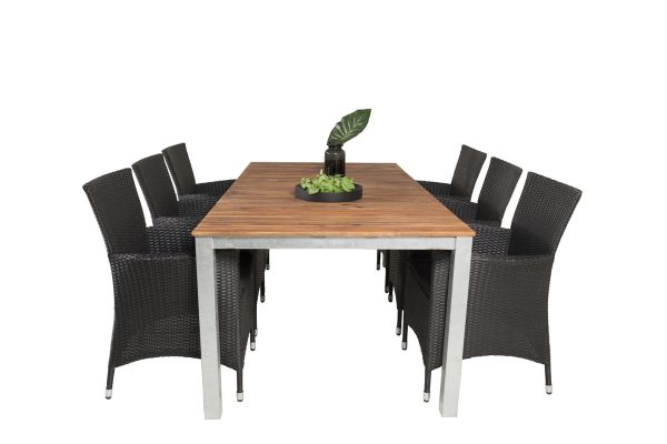 Imagine Masa de dining Zenia 200*100 - Acacia / Zink+6 scaune cu brate Knick - Negru