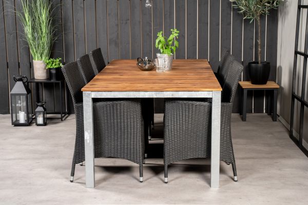 Imagine Masa de dining Zenia 200*100 - Acacia / Zink+6 scaune cu brate Knick - Negru