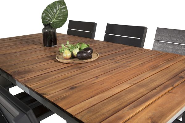 Imagine Cu masa de dining Zenia de 200*100 cm - Acacia / Zink și scaunele Levels (stivuibile) - Alu negru