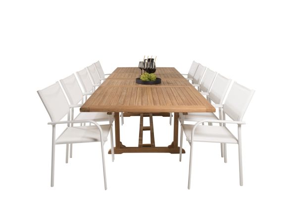 Imagine Masa de dining Kenya 195/295*110*H75 - Teak+Scaun cu brate Santorini (Pliabil) - Alb