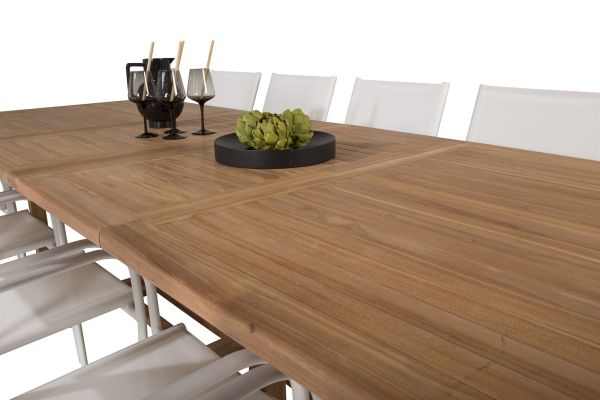 Imagine Masa de dining Kenya 195/295*110*H75 - Teak+Scaun cu brate Santorini (Pliabil) - Alb