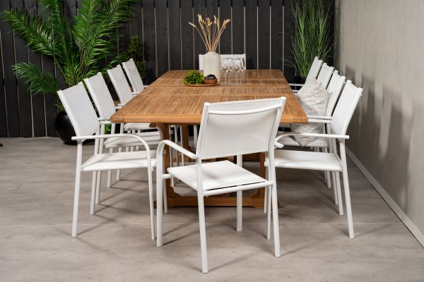 Imagine Masa de dining Kenya 195/295*110*H75 - Teak+Scaun cu brate Santorini (Pliabil) - Alb