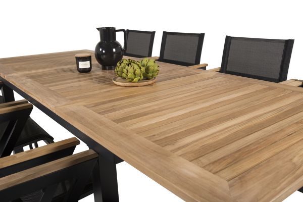 Imagine Masa de dining Panama 160/240*90 - Alu negru / Teak + Scaun de braț Mexico (empilabil) -