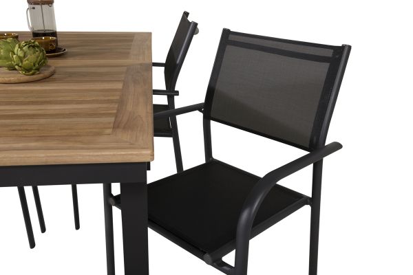 Imagine Masa de dining Panama 160/240*90 - Aluminiu negru / Teak + Scaun cu brate Santorini (Empilabil