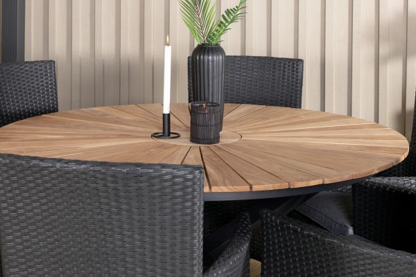 Imagine Masa de dining Mexico ø140 - Negru / Teak + Scaun cu brate Malin cu pernă - Negru / G