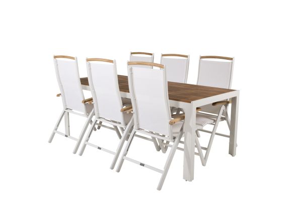 Imagine Masa de dining Bois 200*100cm - Aluminiu Alb / Acacia + Scaun Panama 5:poz - Alb