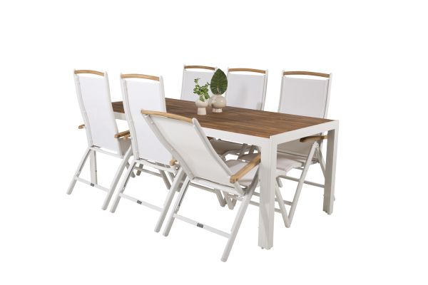 Imagine Masa de dining Bois 200*100cm - Aluminiu Alb / Acacia + Scaun Panama 5:poz - Alb