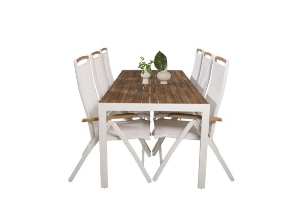 Imagine Masa de dining Bois 200*100cm - Aluminiu Alb / Acacia + Scaun Panama 5:poz - Alb