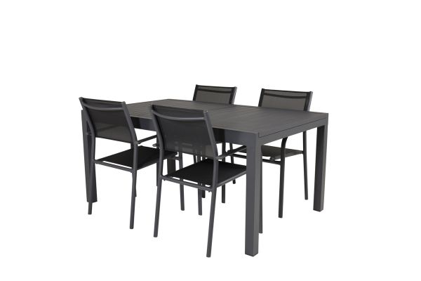 Imagine Vă rugăm să traduceți complet Marbella Table 160/240 - Negru/Negru - Scaun Santorini (Suprapunere) - Aluminiu Negru/Textilene Negru 4