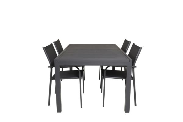 Imagine Vă rugăm să traduceți complet Marbella Table 160/240 - Negru/Negru - Scaun Santorini (Suprapunere) - Aluminiu Negru/Textilene Negru 4