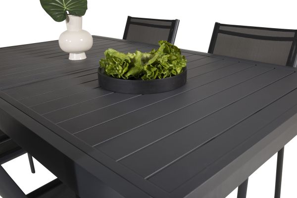 Imagine Vă rugăm să traduceți complet Marbella Table 160/240 - Negru/Negru - Scaun Santorini (Suprapunere) - Aluminiu Negru/Textilene Negru 4