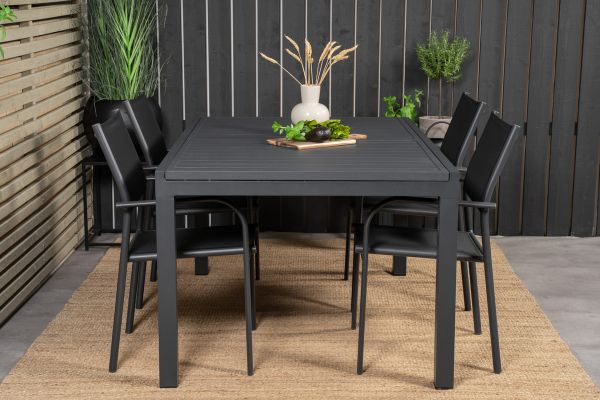 Imagine Vă rugăm să traduceți complet Marbella Table 160/240 - Negru/Negru - Scaun Santorini (Suprapunere) - Aluminiu Negru/Textilene Negru 4