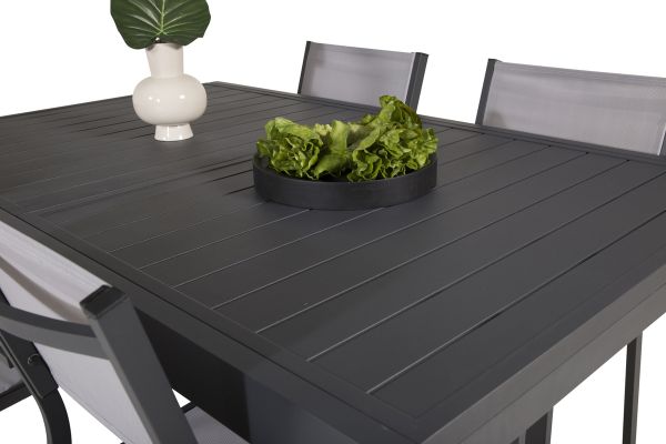 Imagine Masa de dining Marbella 160/240*100*H75 - Negru+Scaun de brat Copacabana (empilabil) - Aluminiu negru / Textilen gri_4