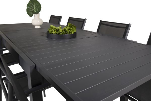 Imagine Vă rugăm să traduceți complet Marbella Tabel 160/240 - Negru/Negru - Scaun Santorini (Suprapunere) - Aluminiu negru / Textilene negru 8