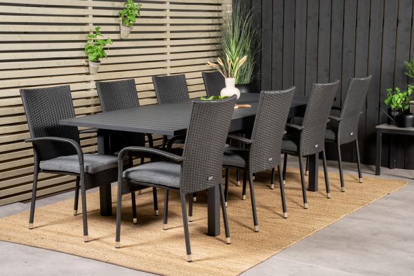 Imagine Masa de dining Marbella extensibila 160/240*100*H75 - Negru+Scaun Anna cu brate (empilabil) - Negru