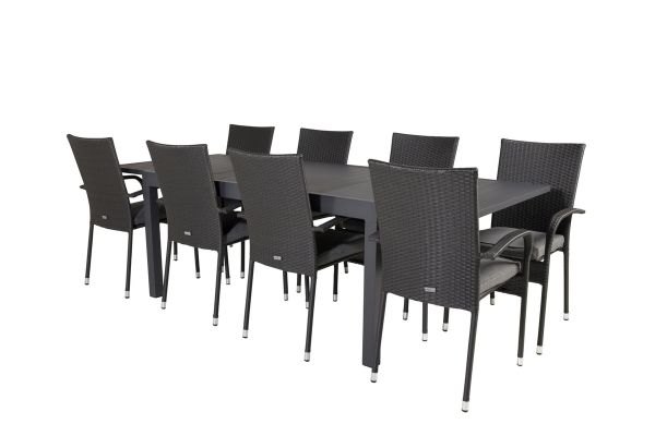 Imagine Masa de dining Marbella extensibila 160/240*100*H75 - Negru+Scaun Anna cu brate (empilabil) - Negru