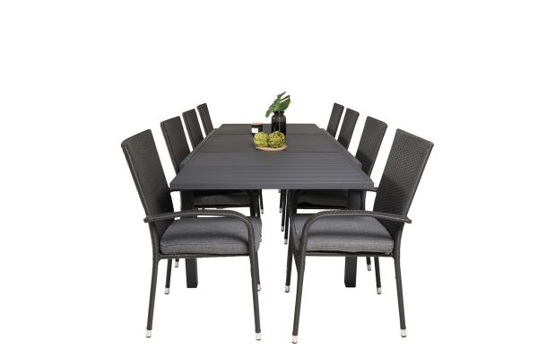 Imagine Masa de dining Marbella extensibila 160/240*100*H75 - Negru+Scaun Anna cu brate (empilabil) - Negru