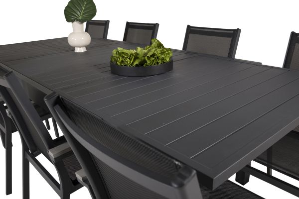 Imagine Vă rugăm să traduceți complet Tabel de dining Marbella 160/240*100*H75 - Negru + Scaun de braț Parma (repetabil) - Negru