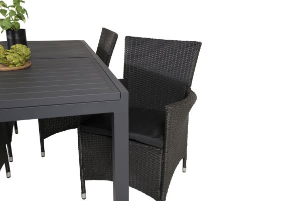 Imagine Va rog să traduceți complet Tabelul de dining Marbella 160/240*100*H75 - negru + scaun reclinabil Copacabana (pliabil) - Aluminiu negru / Textilenă neagră_8