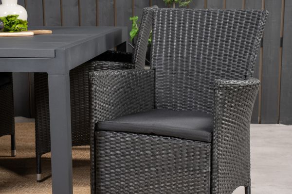 Imagine Va rog să traduceți complet Tabelul de dining Marbella 160/240*100*H75 - negru + scaun reclinabil Copacabana (pliabil) - Aluminiu negru / Textilenă neagră_8