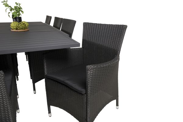 Imagine Masa de dining Marbella 160/240*100*H75 - Negru+Scaun cu Brat - Negru_8