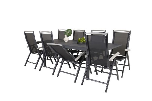 Imagine Masa de dining Marbella 160/240*100*H75 - Negru+Scaun Albany 5:pos - Aluminiu Negru / Textilene Negru / Aintwood_8