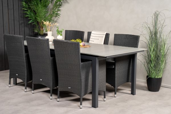 Imagine Nivelul mesei de dining 224/324*100 - Black Aintwood + Scaun cu brațe Malin cu pernă -