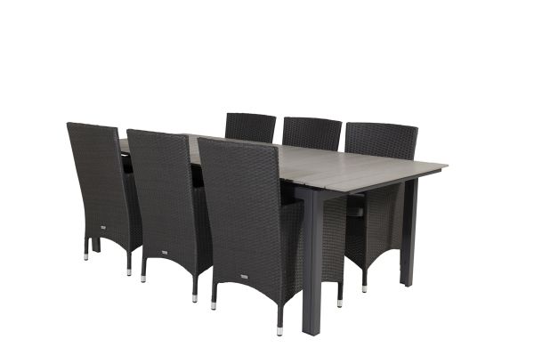 Imagine Nivelul mesei de dining 224/324*100 - Black Aintwood + Scaun cu brațe Malin cu pernă -