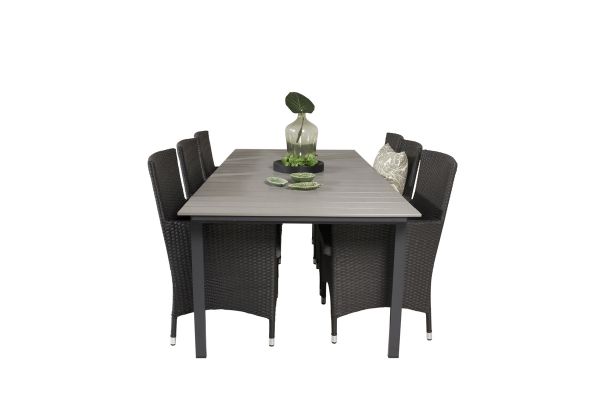 Imagine Nivelul mesei de dining 224/324*100 - Black Aintwood + Scaun cu brațe Malin cu pernă -