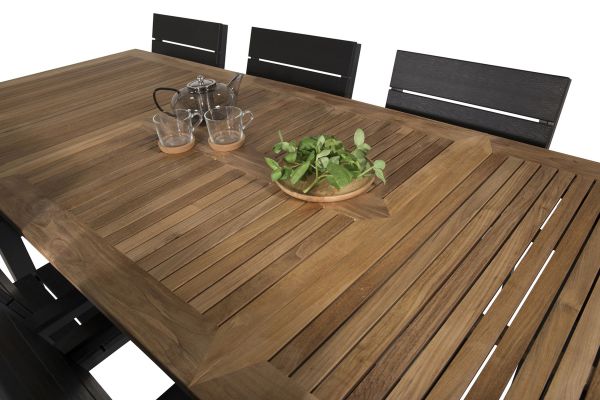 Imagine Vă rugăm să traduceți complet Masa de dining Panama 160/240 * 90 - Aluminiu negru / Teak + Scaun Levels (empilabil) - Negru