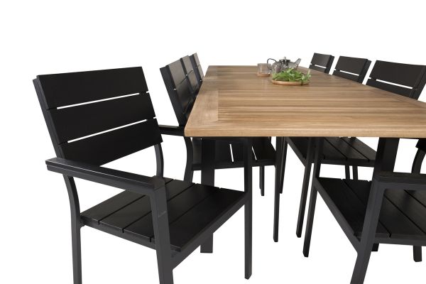 Imagine Vă rugăm să traduceți complet Masa de dining Panama 160/240 * 90 - Aluminiu negru / Teak + Scaun Levels (empilabil) - Negru