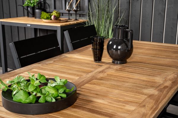 Imagine Vă rugăm să traduceți complet Masa de dining Panama 160/240 * 90 - Aluminiu negru / Teak + Scaun Levels (empilabil) - Negru