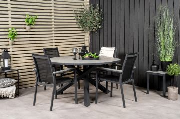 Imagine Parma - Table ø 140 - Black Alu /Grey Aintwood+Parma Arm Chair (stackable) - Bla