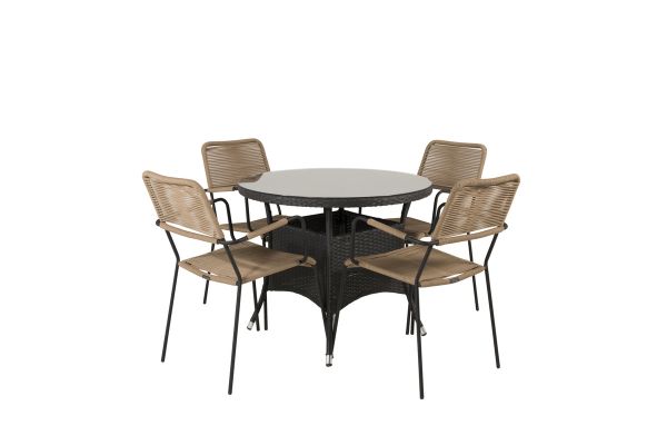 Imagine Masa de dining Volta - Neagra - ø90 + Scaun Lindos - Neagra Alu / Sfoara Latte_4