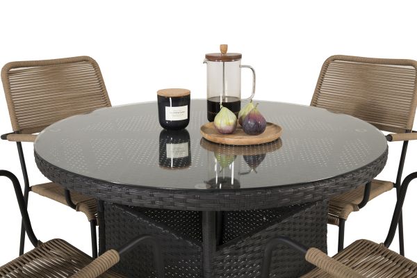 Imagine Masa de dining Volta - Neagra - ø90 + Scaun Lindos - Neagra Alu / Sfoara Latte_4