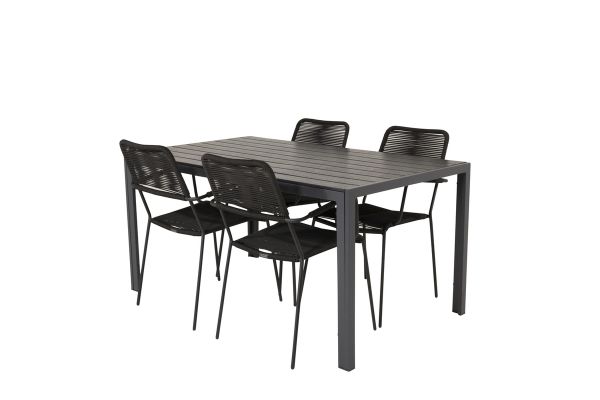 Imagine Masa de dining Break - 150*90 Aluminu Negru / Aintwood Negru + Scaun Lindos - Aluminu Negru / Sfoară Neagră_4