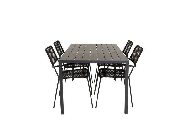 Imagine Masa de dining Break - 150*90 Aluminu Negru / Aintwood Negru + Scaun Lindos - Aluminu Negru / Sfoară Neagră_4