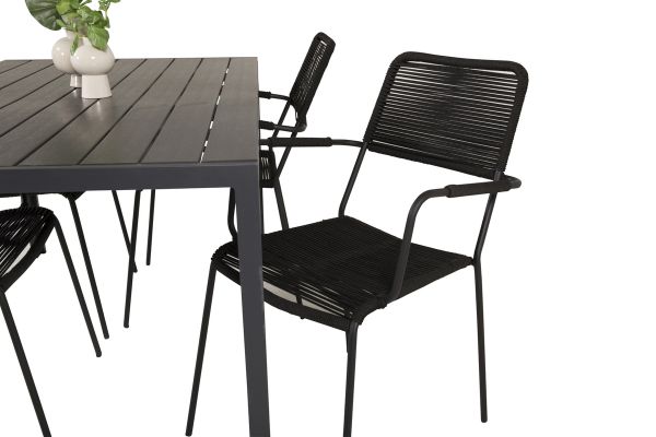 Imagine Masa de dining Break - 150*90 Aluminu Negru / Aintwood Negru + Scaun Lindos - Aluminu Negru / Sfoară Neagră_4