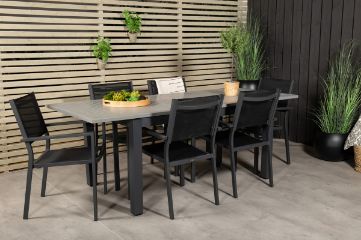 Imagine Masa de dining extensibilă Albany 160/240*100 - Aluminiu negru / Aintwood gri + Scaun de brate Copacabana (empilabil) - Aluminiu negru / Textilene negru_6