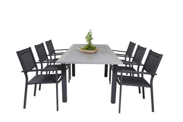 Imagine Masa de dining extensibilă Albany 160/240*100 - Aluminiu negru / Aintwood gri + Scaun de brate Copacabana (empilabil) - Aluminiu negru / Textilene negru_6