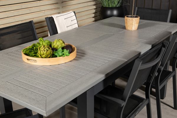 Imagine Masa de dining extensibilă Albany 160/240*100 - Aluminiu negru / Aintwood gri + Scaun de brate Copacabana (empilabil) - Aluminiu negru / Textilene negru_6