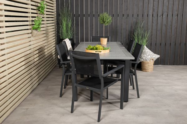 Imagine Masa de dining extensibilă Albany 160/240*100 - Aluminiu negru / Aintwood gri + Scaun de brate Copacabana (empilabil) - Aluminiu negru / Textilene negru_6