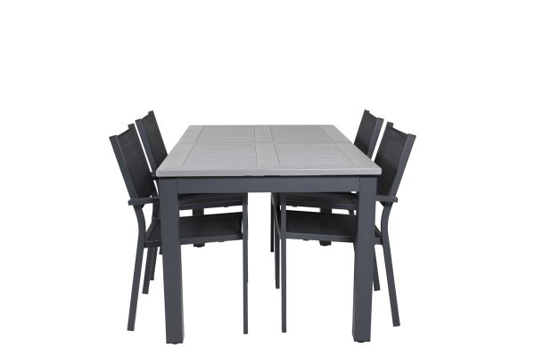 Imagine Masa de dining Albany 160/240*100 - Aluminiu negru / Aintwood gri + Scaun de dining Copacabana (empilabil) - Aluminiu negru / Textilene negru - Set de 4