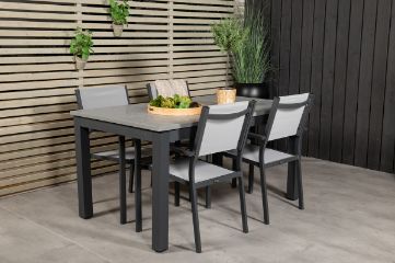 Imagine Vă rugăm să traduceți complet Tabelul de dining Albany 160/240*100 - Alu negru / Aintwood gri+Cadru de scaun Copacabana