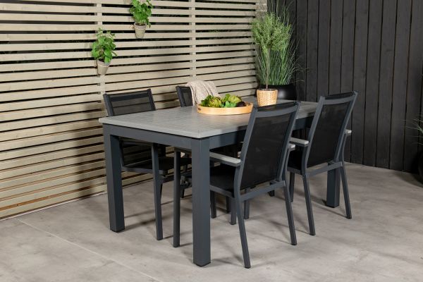 Imagine Masa de dining Albany 160/240*100 - Aluminiu negru / Aintwood gri + Scaun cu brate Parma (sta