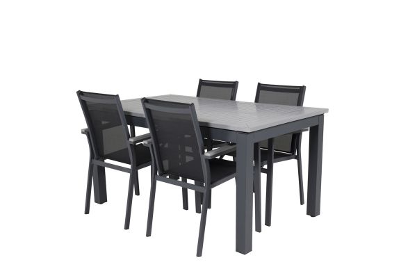 Imagine Masa de dining Albany 160/240*100 - Aluminiu negru / Aintwood gri + Scaun cu brate Parma (sta