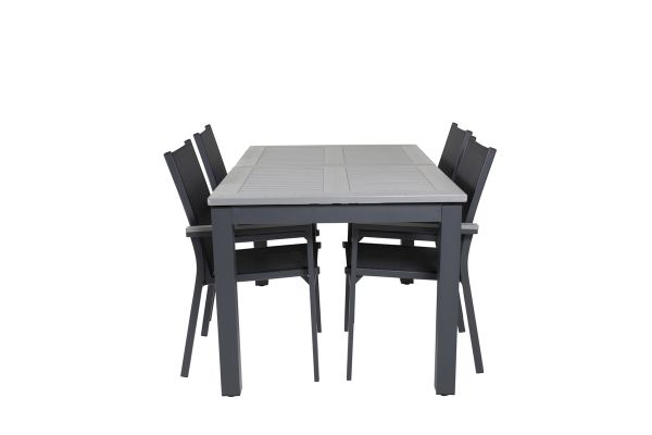 Imagine Masa de dining Albany 160/240*100 - Aluminiu negru / Aintwood gri + Scaun cu brate Parma (sta