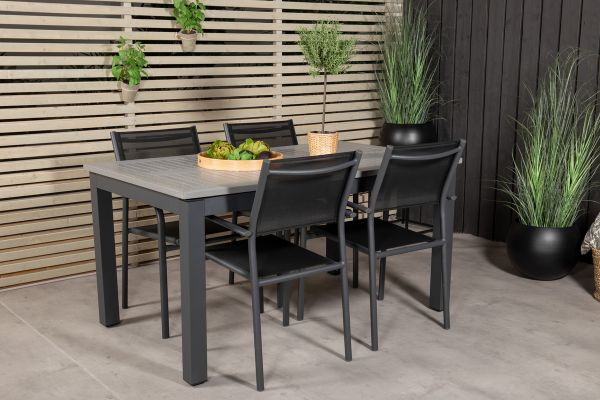 Imagine Masa de dining Albany extensibila 160/240*100 - Aluminiu negru / Aintwood gri + Scaun de brat Santorini (Se poate stivui) - Aluminiu negru / Textilene negru_4